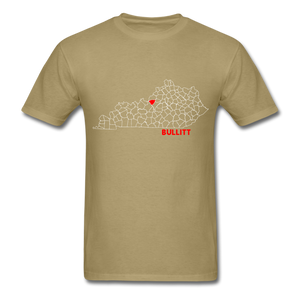 Bullitt County Map T-Shirt - khaki