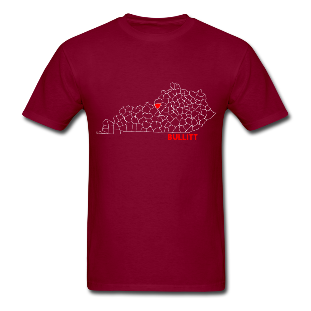 Bullitt County Map T-Shirt - burgundy