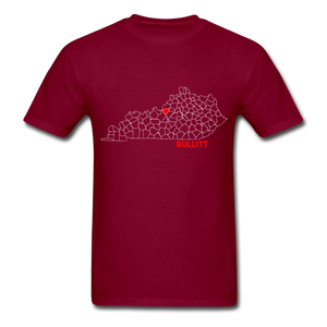 Bullitt County Map T-Shirt - burgundy
