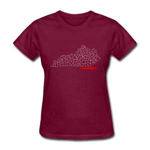 Campbell County Map Women's T-Shirt - burgundy