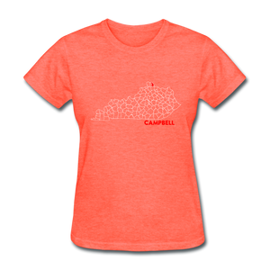 Campbell County Map Women's T-Shirt - heather coral