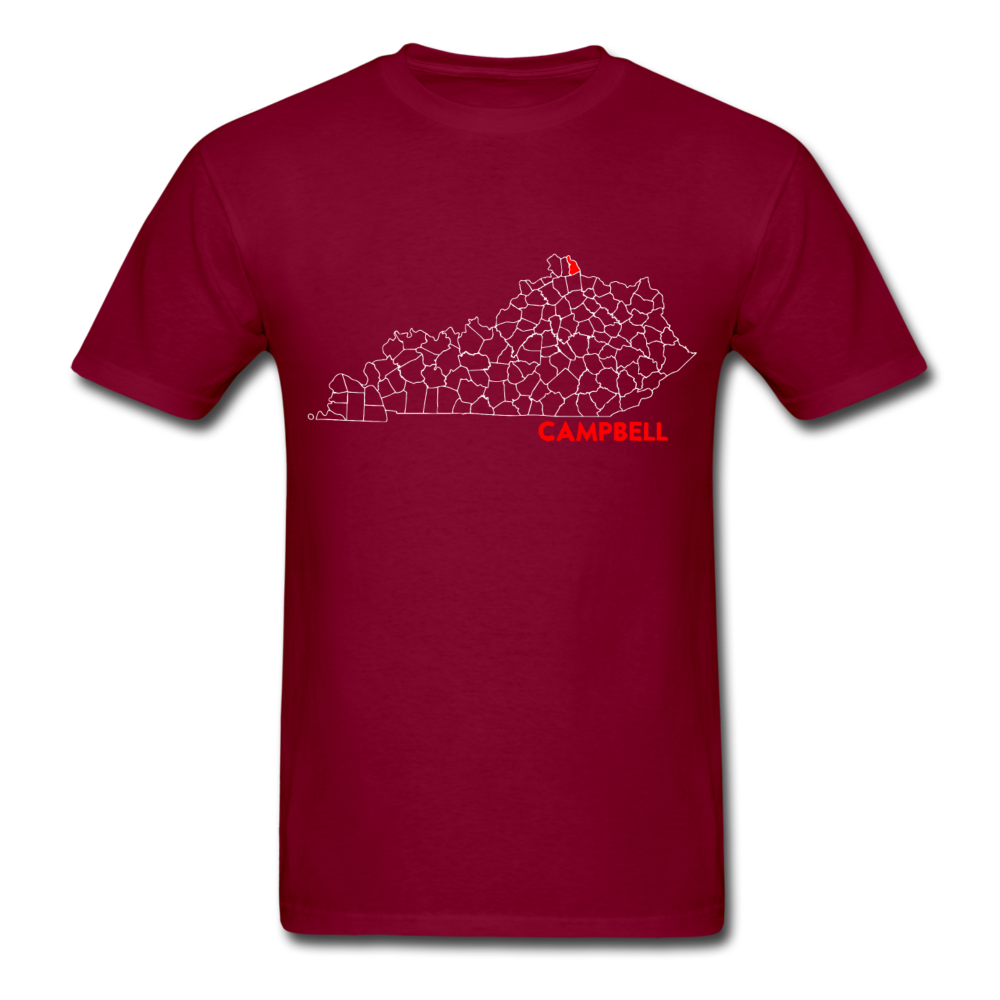 Campbell County Map T-Shirt - burgundy