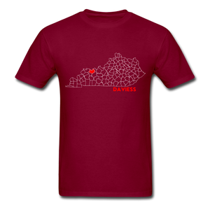 Daviess County Map T-Shirt - burgundy