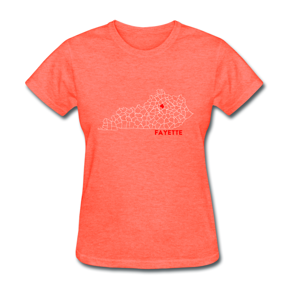 Fayette County Map Women's T-Shirt - heather coral