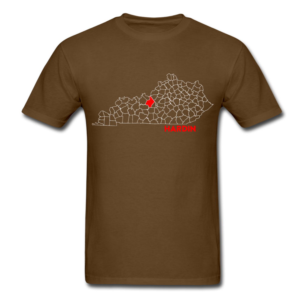 Hardin County Map T-Shirt - brown