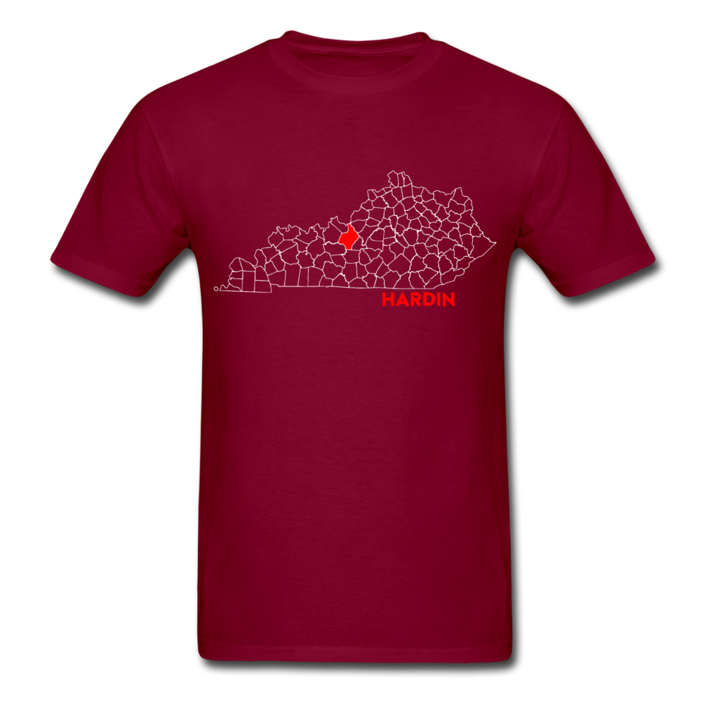 Hardin County Map T-Shirt - burgundy