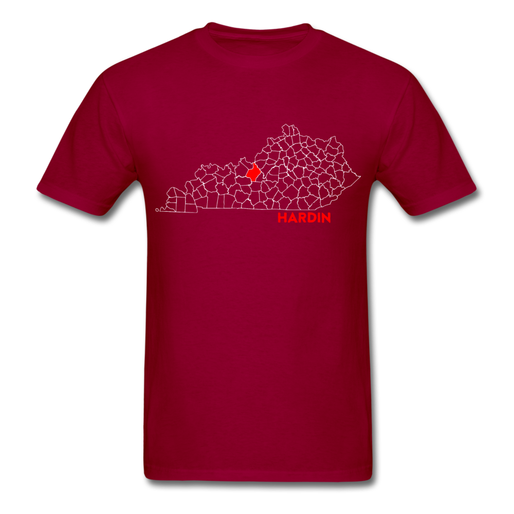 Hardin County Map T-Shirt - dark red