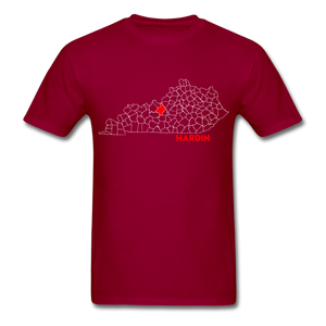 Hardin County Map T-Shirt - dark red