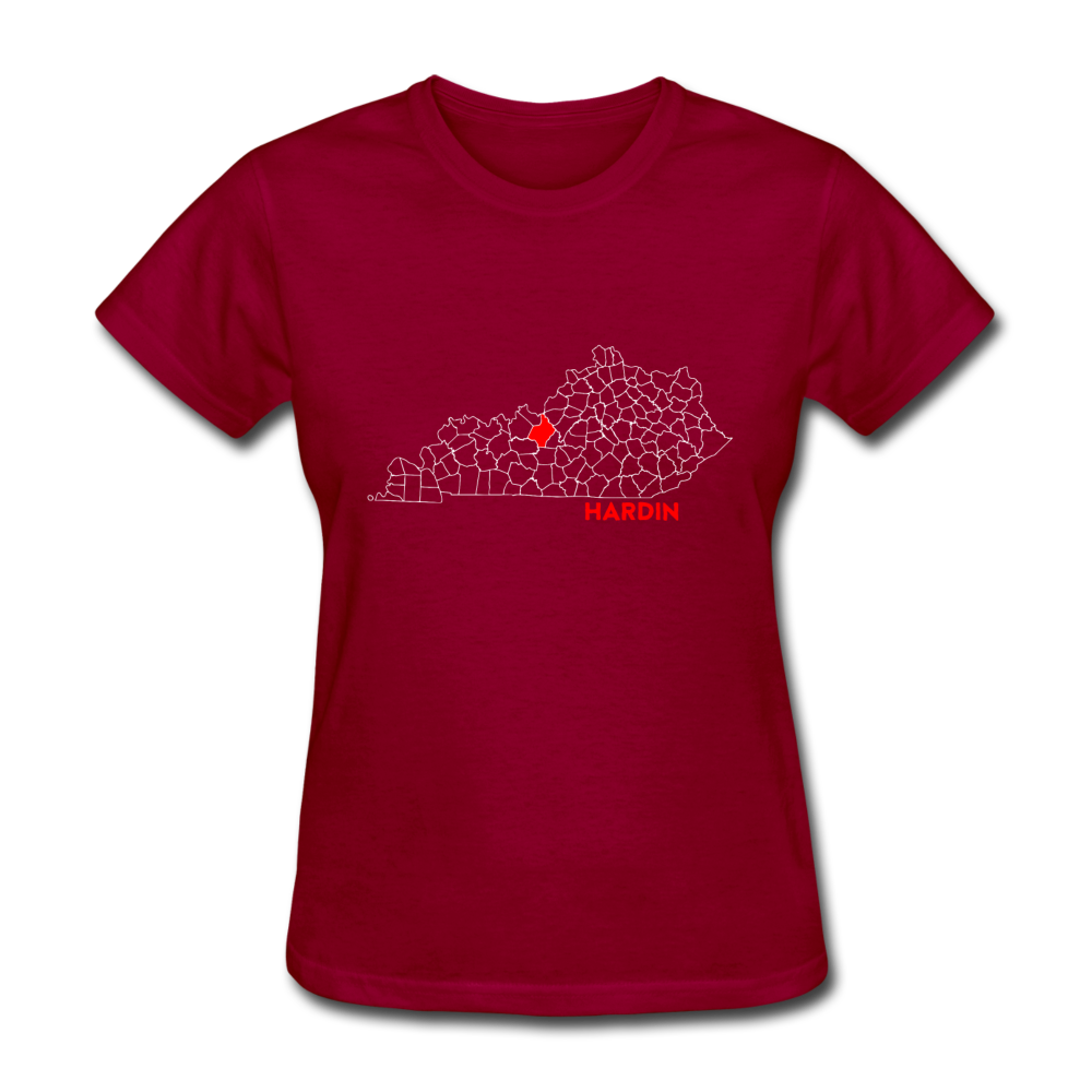 Hardin County Map Women's T-Shirt - dark red