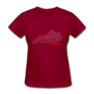 Hardin County Map Women's T-Shirt - dark red