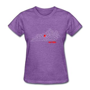 Hardin County Map Women's T-Shirt - purple heather