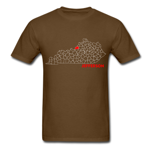 Jefferson County Map T-Shirt - brown