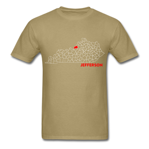 Jefferson County Map T-Shirt - khaki