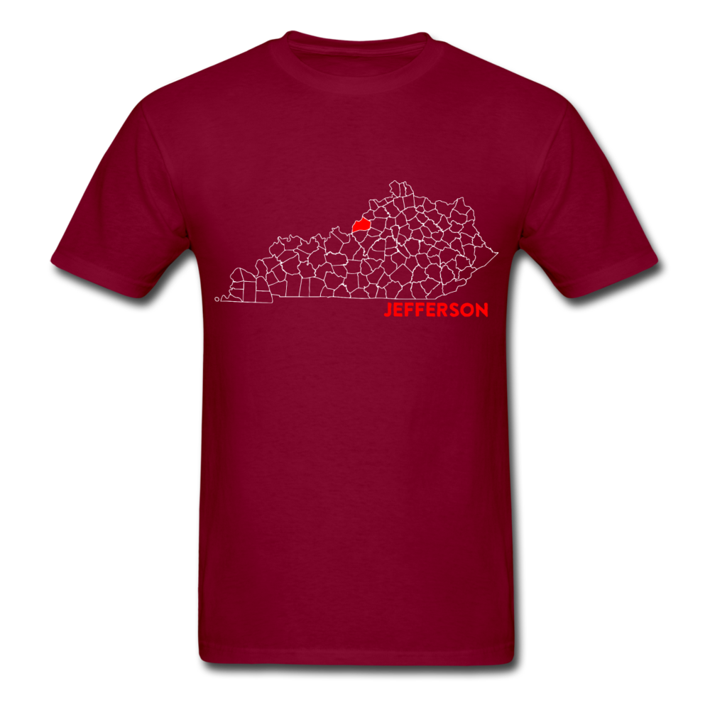 Jefferson County Map T-Shirt - burgundy