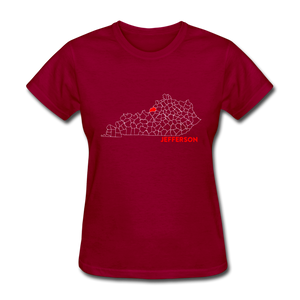 Jefferson County Map Women's T-Shirt - dark red