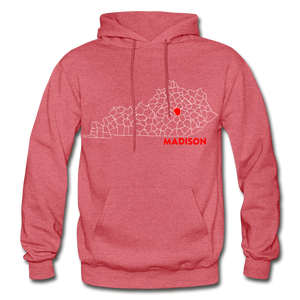 Madison County Map Hoodie - heather red