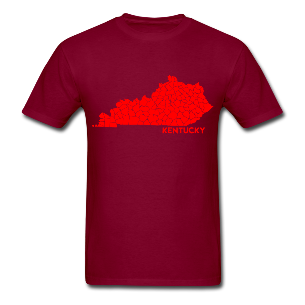 Kentucky County Map T-Shirt - burgundy