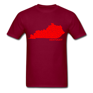 Kentucky County Map T-Shirt - burgundy