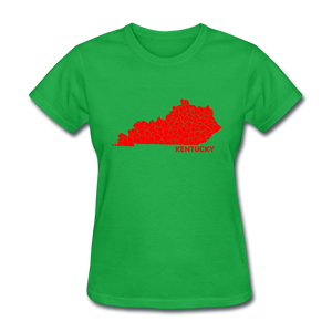 Kentucky County Map Women's T-Shirt - bright green