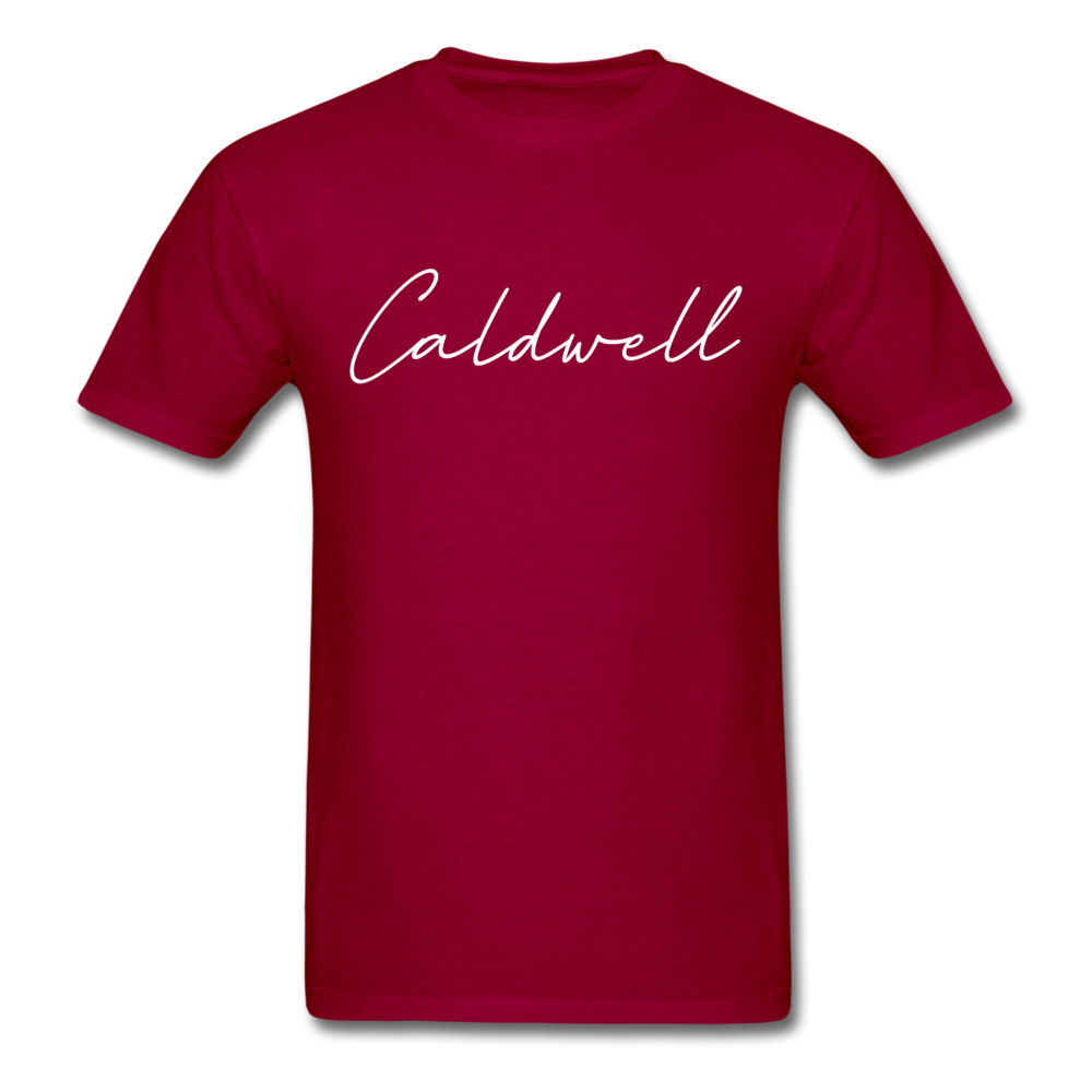 Caldwell County Cursive T-Shirt - dark red