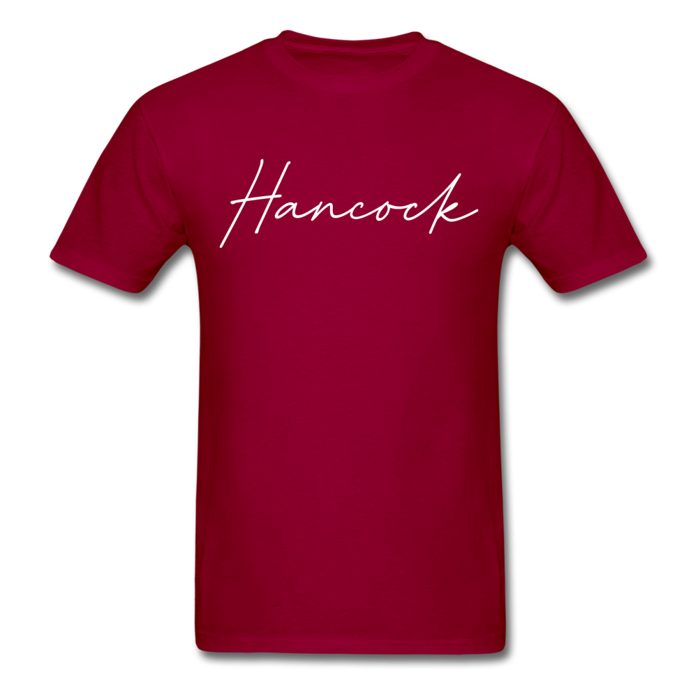 Hancock County Cursive T-Shirt - dark red