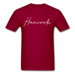 Hancock County Cursive T-Shirt - dark red