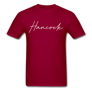 Hancock County Cursive T-Shirt - dark red