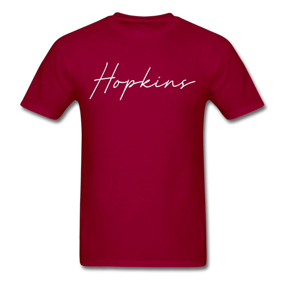 Hopkins County Cursive T-Shirt - dark red