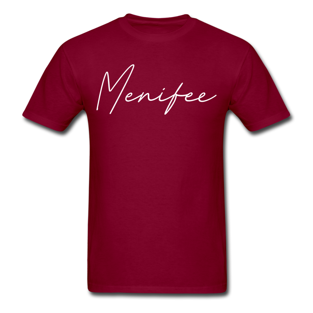 Menifee County Cursive T-Shirt - burgundy