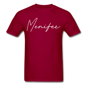 Menifee County Cursive T-Shirt - dark red