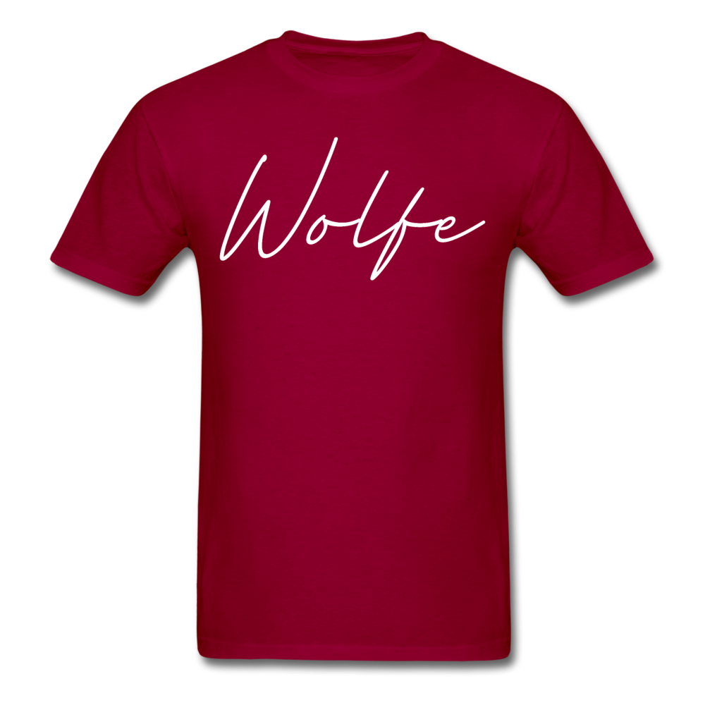 Wolfe County Cursive T-Shirt - dark red