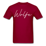 Wolfe County Cursive T-Shirt - dark red