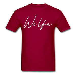 Wolfe County Cursive T-Shirt - dark red