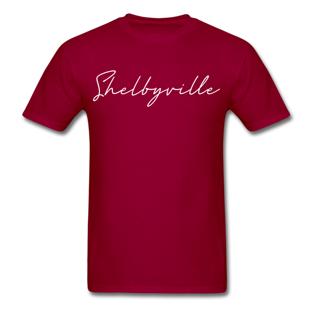 Shelbyville Cursive T-Shirt - dark red