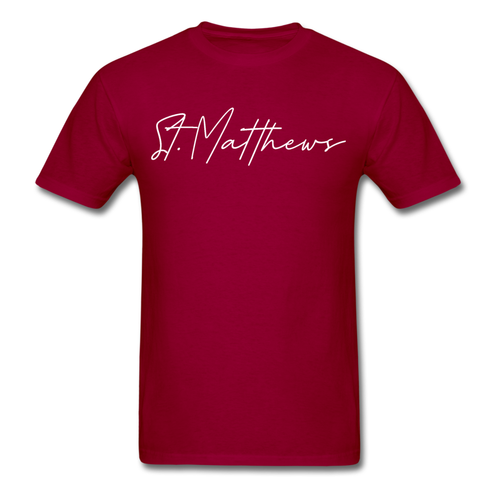 St. Matthews Cursive T-Shirt - dark red