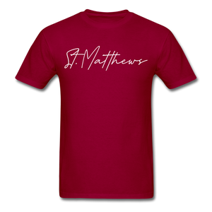 St. Matthews Cursive T-Shirt - dark red